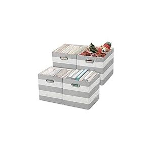 Posprica Lot de 4 bacs de rangement pliables plus épais pour chambre d'enfant, bureau, placard, étagère - Rayures grises et blanches