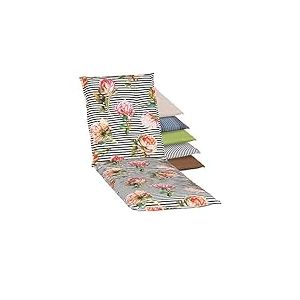Beo Turin - Coussin Lavable pour Chaise Longue - Fabriqué en UE - Qualité supérieure - Résistant aux UV - avec Bande de Maintien en Caoutchouc - Respirant - avec Motif de Roses et Rayures