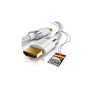 C&acirc;ble HDMI 8 K 2.1-8K @ 60 Hz - 4K @ 120 Hz - 1,5 m (m&egrave;tre) - HDTV 7680 x 4320 - UHD II - HDMI 2.1 2.0a 2.0b - C&acirc;ble HDMI Ethernet - HDR - ARC - Compatible avec PS4 PS5 Xbox Series X - Blanc