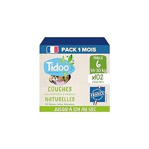 TIDOO - Couches Taille 6 16-30 kg - Couches Bébé écologiques - Couches Jetables à la Composition Naturelle - Respectueuse des Peaux Sensibles -12h de protection - Lot de 3x34 couches