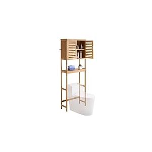 VEVOR Meuble de Rangement WC Hauteur 175 cm, Rangement au Dessus des Toilettes ou Machine &agrave; Laver, avec Double Porte et &Eacute;tag&egrave;re Int&eacute;rieure R&eacute;glable, Armoire de Salle de Bain Gain de Place, Naturel