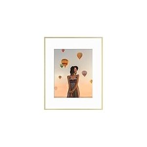 Frametory, Lot de 1 cadre photo en aluminium, passe-partout amovible pour photo de 28 x 36 cm, métal durable, verre véritable, crochet en dents de scie pour accrochage mural, 41 x 51 cm, doré