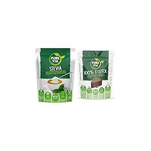 Pure Via - Poudre Cristallisée, Alternative au Sucre d’Origine Naturelle - Stévia, Zéro Calorie, 1 x 1Kg & Xylitol 100% issu de bouleau | 1 x 1 kg