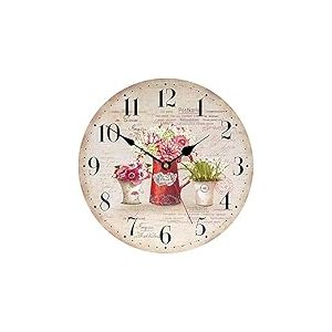 TAHEAT 34 cm Color&eacute; Fleurs Horloge Murale, en Bois Rustique Horloges, D&eacute;coratif Exact Facile &agrave; Lire Pendules murales pour Le Salon/Chambre/Salle de Bains/Cuisine