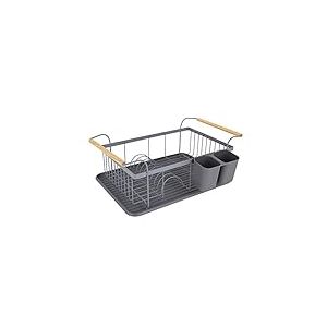 Tower Scandi T847009GRY &Eacute;gouttoir &agrave; Vaisselle avec poign&eacute;e en Bois pour 9 Assiettes Gris