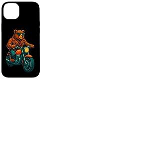 Cool Bear Riding Moto Retro Animal Biker Art Coque pour iPhone 14 Plus