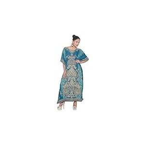 Goood Times Robe Caftan Grande Taille, Tunique Longue, Style Kimono, Robe de soir&eacute;e, de Plage, d&eacute;contract&eacute;e, Bleu Turquoise, Taille Unique