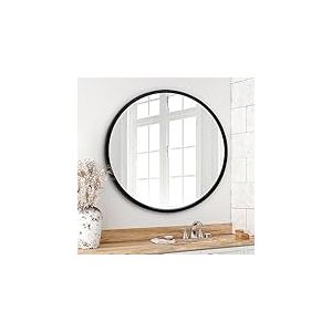 Americanflat Grand et Large Miroir Rond Mural Noir Encadr&eacute; de 81 cm - D&eacute;coration Murale pour Salle de Bain, Chambre, Entr&eacute;e, Salon