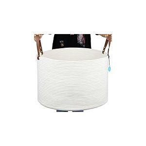 Casaphoria Panier en corde de coton XXL avec poign&eacute;e en cuir | Panier &agrave; chaussures et panier &agrave; linge en corde tress&eacute;e 50,8 x 33 cm &ndash; Noir (lot de 1)