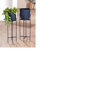 GILDE Leila Lot de 2 Pots de Fleurs en Fer revêtu par pulvérisation - Bleu Nuit - Hauteur 80 cm x Ø 28 cm