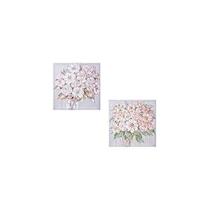 DRW Lot de 2 tableaux carrés peints à la main 40% avec fleurs assorties et plusieurs couleurs 60 x 60 x 3 cm