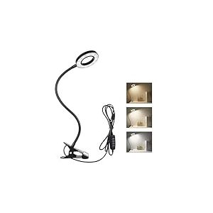 Lampe de lecture avec pince, LED flexible 360&deg;, 3 modes lumineux & 10 niveaux de luminosit&eacute;, liseuse lampe de chevet USB, lampe de bureau LED &eacute;co&eacute;nerg&eacute;tique pour table de nuit, lit et bureau 50 cm