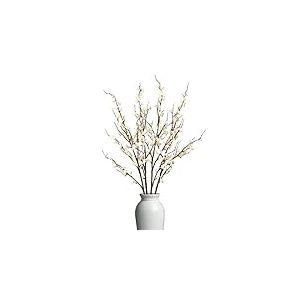 Ammyoo Lot de 4 Fleurs de Prunier artificielles pour décorations de fête, Fleurs de Cerisier artificielles à Longues tiges pour décoration de Mariage, Maison, Bureau, Chambre à Coucher (Blanc)