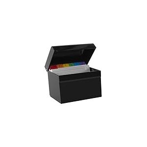 Osco Hi-Gloss Index Box with 100 Cards/Coloured Tabs - Black, AIBOX-OB