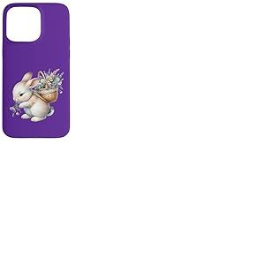 Cottagecore Breloque aquarelle Lapin avec panier de fleurs Coque pour iPhone 15 Pro Max