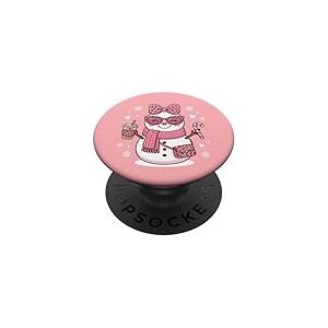 Bonhomme de Neige l&eacute;opard Rose Coquette Noeud No&euml;l Femmes Filles PopSockets PopGrip Adh&eacute;sif
