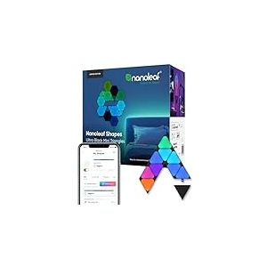 Nanoleaf Shapes Ultra Black Mini Triangle Pack d'Extension, 10 Panneaux Lumineux Additionnels - Appliques Murales Intérieur Modulaires Connectées LED RGBW Wi-Fi, Compatible Alexa, pour Salon ou Gaming