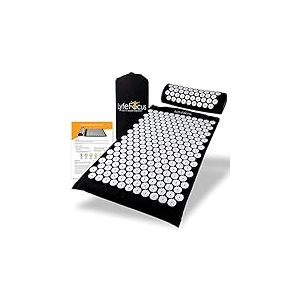 LyfeFocus Ensemble Tapis d'Acupression & Oreiller avec Sac – Tapis de Massage Rembourré pour Soulager le Dos, le Cou & les Épaules – Réduit la Tension Musculaire & le Stress.