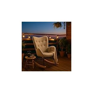 Meuble Cosy Fauteuil &agrave; Bascule de Jardin, Chaise de D&eacute;tente pour Terrasse et Balcon Couverts, Design Scandinave avec Pieds Bois et M&eacute;tal, Tissu Non Imperm&eacute;able
