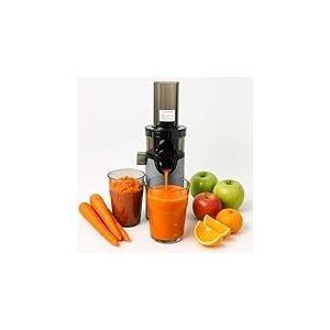 JuiceInstant Extracteur de jus compact pour fruits et légumes, pressé à froid, presse-agrumes électrique sans BPA, avec tamis, anti-goutte, mixeur lent qui conserve les vitamines (Gris)