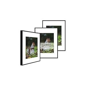 Golden State Art, Lot de 3 cadres photo en métal de 30,5 x 40,6 cm avec passe-partout ivoire, pour photo de 21,6 x 27,9 cm ou affiche de 30,5 x 40,6 cm, cadre en aluminium avec verre véritable (noir)