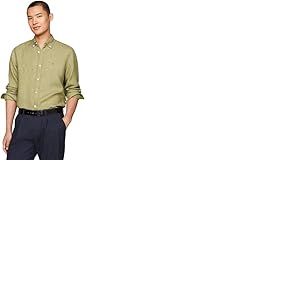 Tommy Hilfiger Chemise Homme Chemise en Lin, Vert (Faded Olive), XS