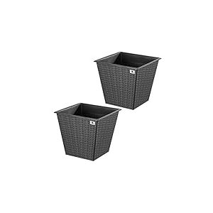 Gartenfreude Lot de 2 Pots de Fleurs en résine tressée Anthracite 41,5 x 41,5 x 38 cm