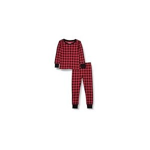 Amazon Essentials Lot de Pyjamas en Coton, Coupe Ajustée Mixte Enfante, Rouge Cerise/Noir Carreau Buffalo Classique, 11-12 Ans