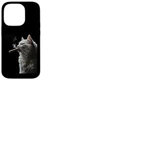 Chat sibérien fume un cigare drôle fumeur de cigare et amoureux des chats Coque pour iPhone 14 Pro