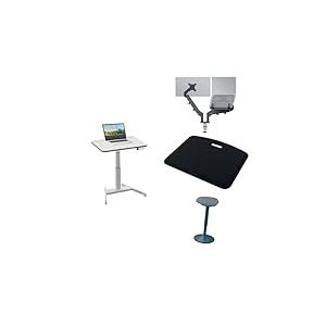 Leitz Ergo - Station de Travail compacte avec Bureau éléctrique Assis-Debout, Bras Double pour écran et Ordinateur Portable, Tabouret Assis-Debout & Tapis Anti-Fatigue