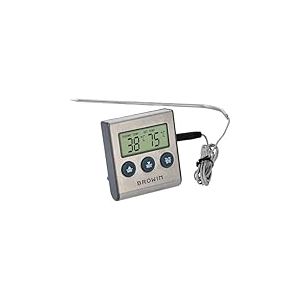 BROWIN&reg;185609 Thermom&egrave;tre alimentaire avec sonde en acier inoxydable - 1,0 m, 0 &agrave; 250&deg;C | Minuteur | alarme | affichage &eacute;lectronique.