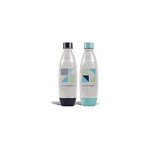 sodastream Pack de 2 Bouteilles 1L pour Machine à Eau Pétillante et Soda | Technologie Snap & Lock à Clipser | Compatibles Lave-Vaisselle | sans BPA | Détails Bleu Foncé et Cyan