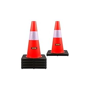 VEVOR Cône de Signalisation 5 Pièces 45 cm, Cône de Chantier Orange en PVC, Cône de Sécurité avec Col Réfléchissant et Base Lestée Noire, pour Délimitation Stationnement d’Urgence en Route Parking