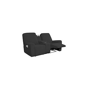 Easy-Going Housse de Causeuse Extensible et inclinable avec Console Centrale – Housse de canapé 2 Places en Polaire Douce et ajustée avec Support et Rangement – Protection de Meubles Lavable – Gris