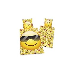 Herding SMILEYS Parure de Lit Réversible, Housse de Couette 160 x 210 cm, Taie d'Oreiller 65 x 100 cm, Coton/Renforcé