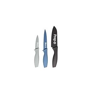 MasterChef Knife Set of 3 Kitchen Knives for Cooking (Chef, Paring & Utility), Professional Sharp Stainless Steel, Non Stick Blades & Soft Touch Handles, Easy Grip, Nordic Collection, 3 Piece