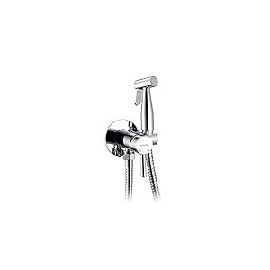 GRIFEMA Douchette WC & Kit Robinet Bidet Argent – Mitigeur Laiton avec Flexible 1,5 m, Pulvérisateur, Robinet d’Arrêt et Support Mural, Eau Chaude & Froide, G154-1