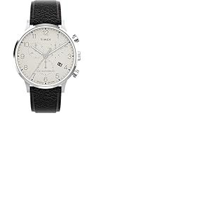 Timex - TW2Y29400 - Waterbury Montre pour Homme avec Bracelet en Cuir Noir, Cadran Cr&egrave;me, Bo&icirc;tier en Acier Inoxydable 40 mm