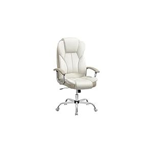 SONGMICS Chaise de Bureau, Fauteuil Gaming, Siège Ergonomique avec Accoudoirs, Réglable en Hauteur, Télétravail, Espace de Travail, Blanc Crème et Marron Caramel OBG057W01
