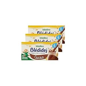 Blédina Blédidej - Céréales Bébé Lactées Cacao - Sources de Fer et Calcium - Prêtes à l'Emploi - Dès 6 Mois - 12 Briques 250ml