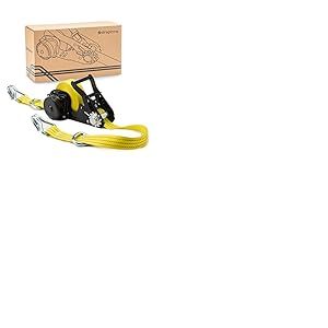 STRAPINNO Sangle d'arrimage &agrave; cliquet r&eacute;tractable &ndash; Sangle robuste de 3,8 cm x 6,1 m avec crochets doubles en J, anneaux en D, sangle sans n&oelig;uds, r&eacute;sistance &agrave; la rupture de 3 kg et limite de charge de