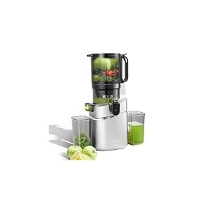 AMZCHEF Extracteur de jus automatique Vos mains libres, Ouverture de 138 mm et capacité de 2L Extracteur de jus de fruits et légumes entiers, Extracteur jus lent de 250W avec triple filtre - Argenté