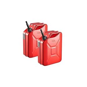 VEVOR Jerrican Essence M&eacute;tal 20 L Bidon Essence Lot de 2 avec Bec Verseur, Poign&eacute;e Confortable, D&eacute;bit Maximal 6 L/min, R&eacute;servoir de Carburant pour la Plupart des Voitures, Motos, UTV, Tracteurs, Rouge