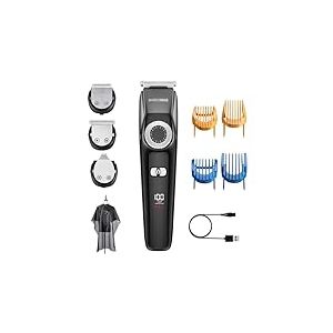 BarberBoss Kit de toilettage visage 3-en-1 pour homme : Tondeuse &agrave; cheveux, &agrave; barbe et de pr&eacute;cision avec molette de pr&eacute;cision, 4 peignes, chargeur USB, &eacute;cran LED, Tondeuse visage et corps pour homme