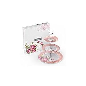 London Boutique Présentoir à gâteaux à 3 étages en Porcelaine Anglaise Vintage Motif Floral Rose