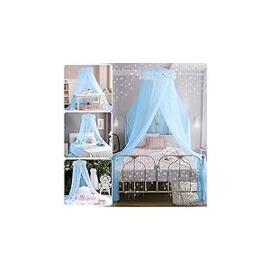 Jeteven Moustiquaire &agrave; baldaquin，Ciel de Lit Princesse Moustiquaire D&ocirc;me Polyester,La meilleure moustiquaire anti-insectes, D&eacute;cor&eacute; d'&eacute;toiles et de flocons de neige，Cinq options de couleurs (Bleu clair)