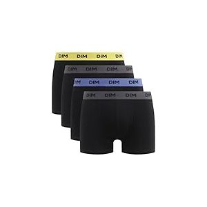 DIM Boxer Homme Mix and Colors Coton Stretch x4, Noir ceinture jaune/bleu/gris, XXL