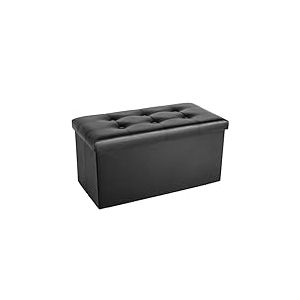 COSYLAND Pouf de Rangement Pliable en Similicuir avec Couvercle - Banc Coffre Multifonction 76x38x38cm - Tabouret Repose-Pieds 200kg - Ottoman de Salon Espace de Stockage Caché, Noir