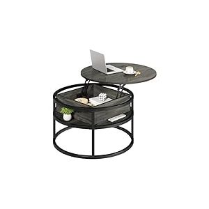 YITAHOME Table Basse Relevable, avec Rangement Caché, 80x80X47cm, Table Basse Salon Ronde avec Cadre Métallique Robuste, Forte Charge Portante