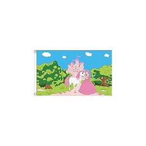 AZ FLAG - Drapeau Château de princesse avec poney - 90x60 cm - Drapeau Des Princesses 100% Polyester Avec Oeillets Métalliques Intégrés - Pavillon 50 g
